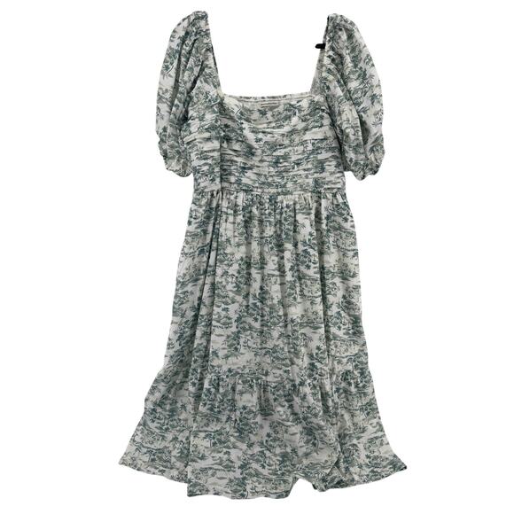 Abercrombie & Fitch Emerson Poplin Puff Sleeve Dress Sz XXL Green Toile - Picture 2 of 9